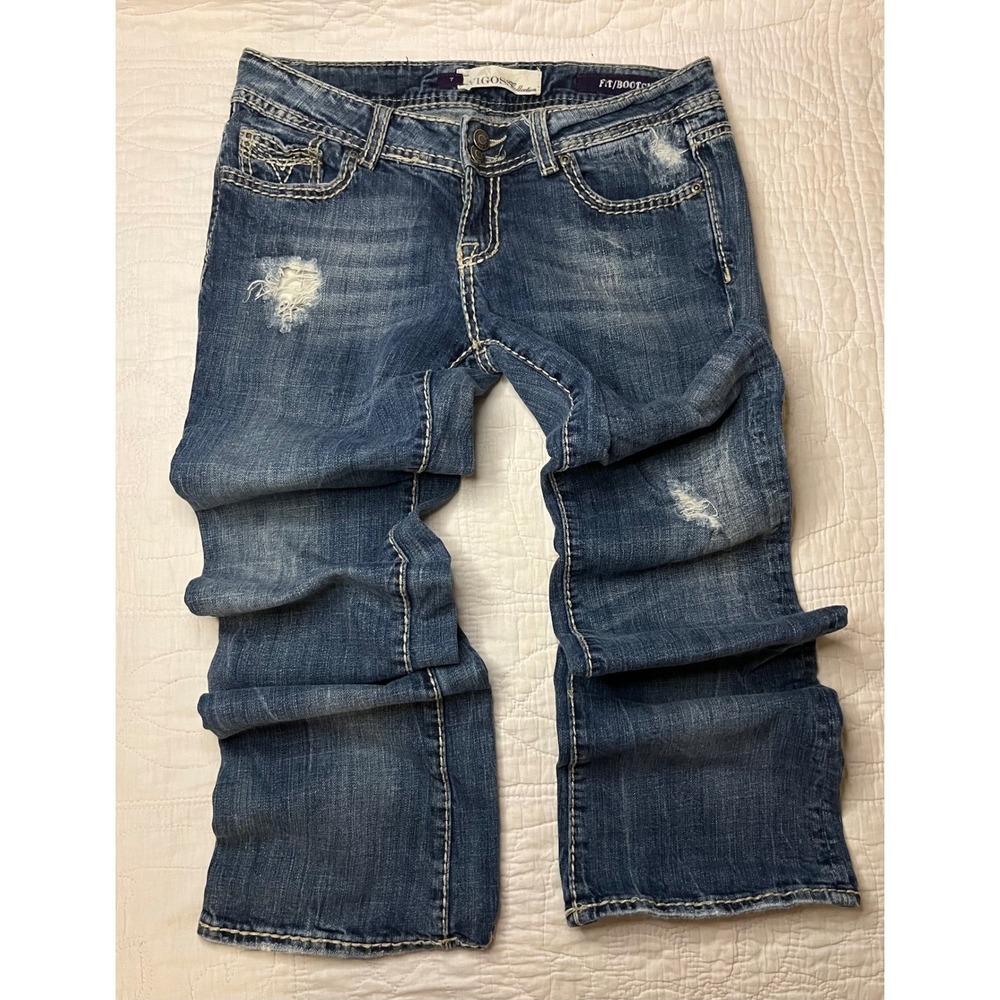 Vigoss Collection Womens Size 7 Distressed Bootcut Jeans Medium Wash Low Rise